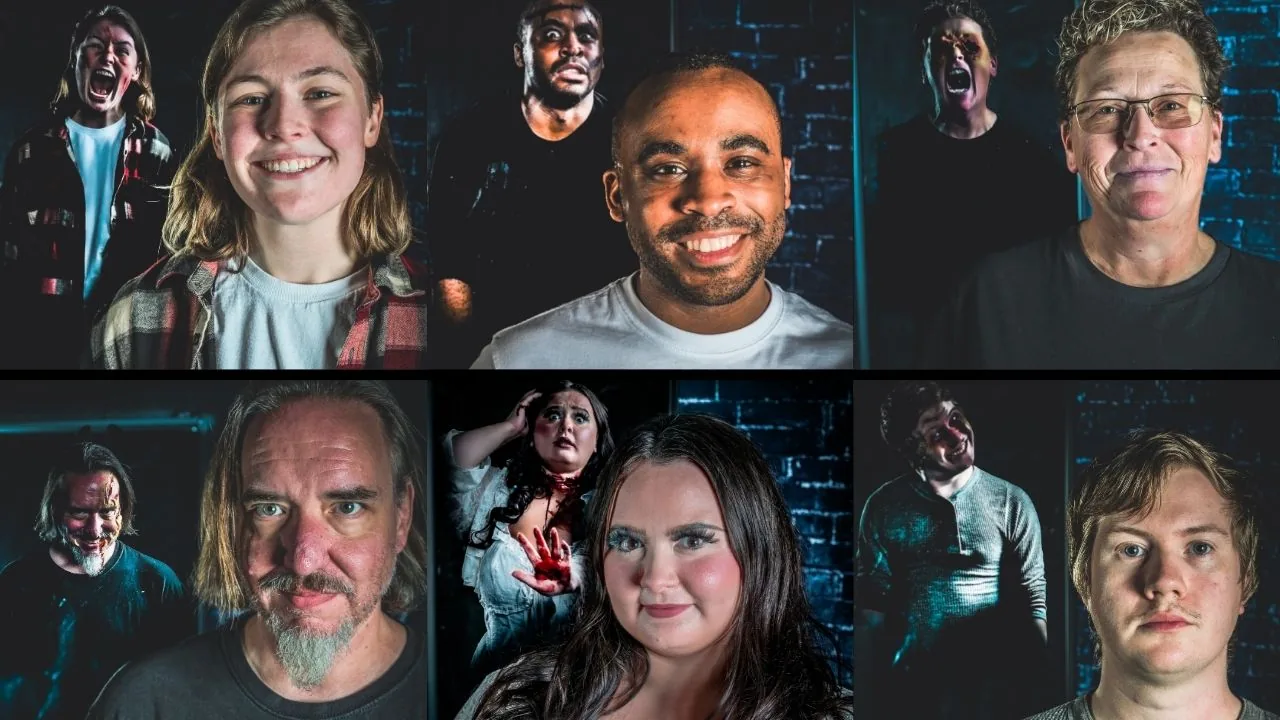 Cast portraits paired with their horror-comedy characters in The 666 Project