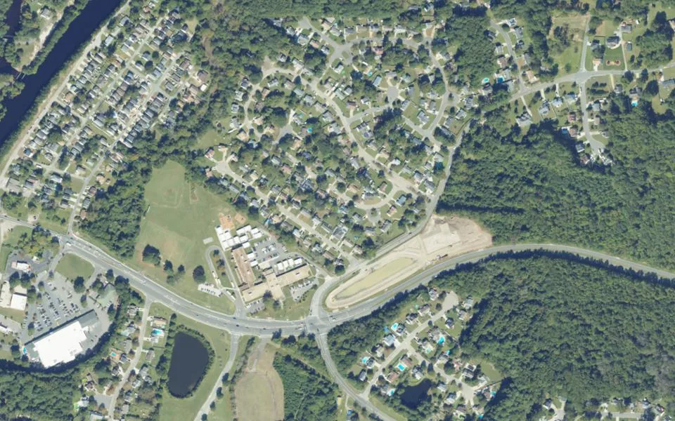 2023 aerial photograph near Deep Creek Village in Chesapeake, Virginia